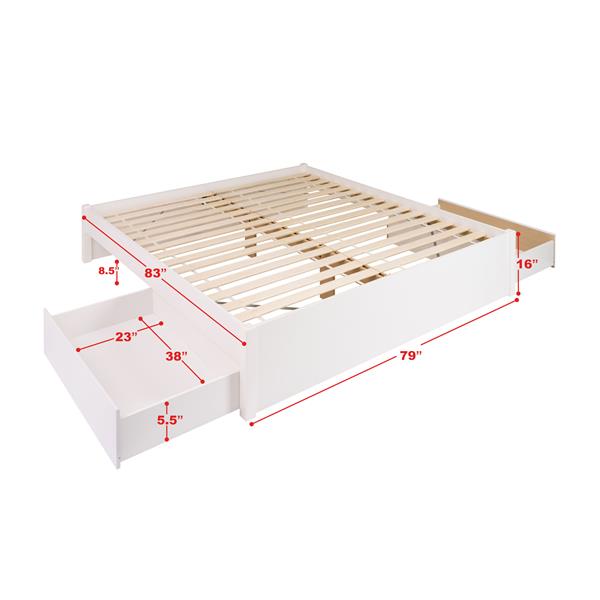 Prepac Select Platform Bed with 2 Drawers - White - King