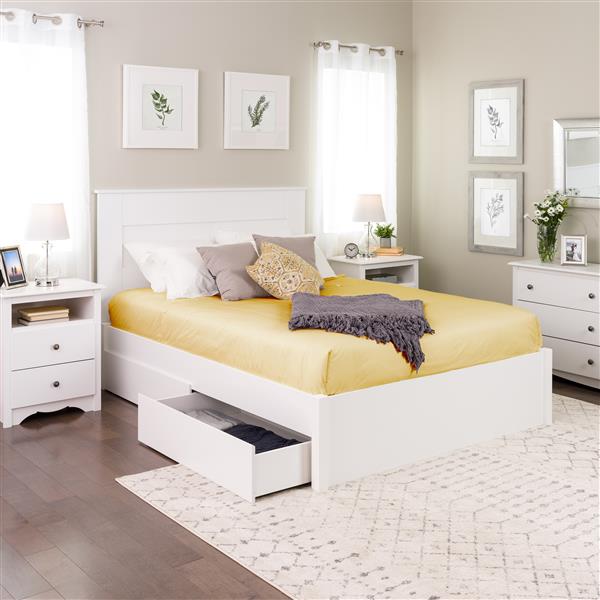Prepac Select Platform Bed with 4 Drawers - White - Queen