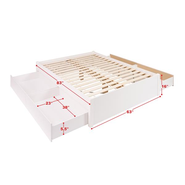 Prepac Select Platform Bed with 4 Drawers - White - Queen