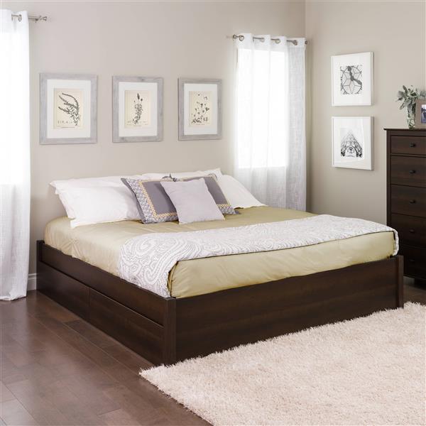Prepac Select Platform Bed With 4, Espresso Wood King Bed Frame