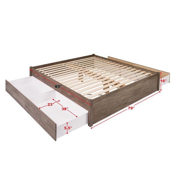 Prepac Select 4-Post Platform Bed 4 Drawer - Drifted Gray - King