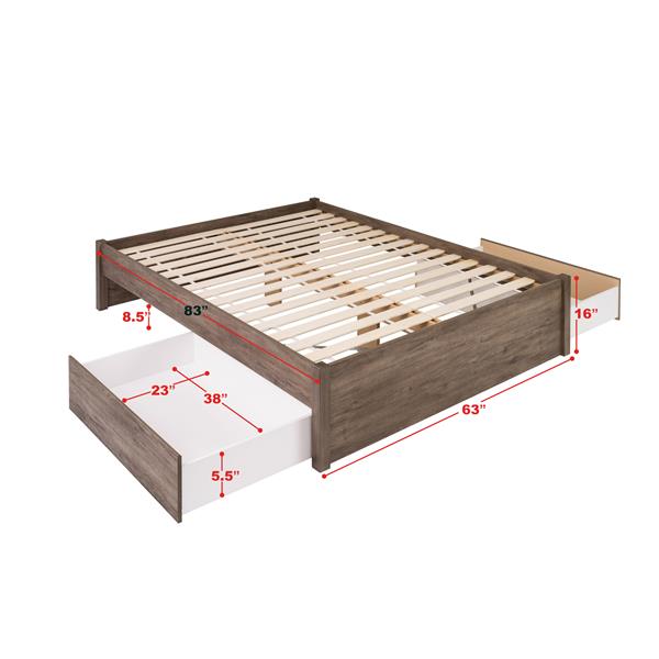 Prepac Select 4-Post Platform Bed 2 Drawers - Drifted Gray - Queen