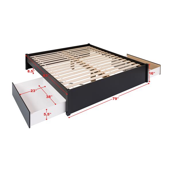 Prepac Select 4-Post Platform Bed with 2 Drawers - Black - King