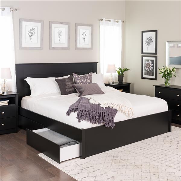 Prepac Select 4-Post Black King Platform Bed with 4 Drawers