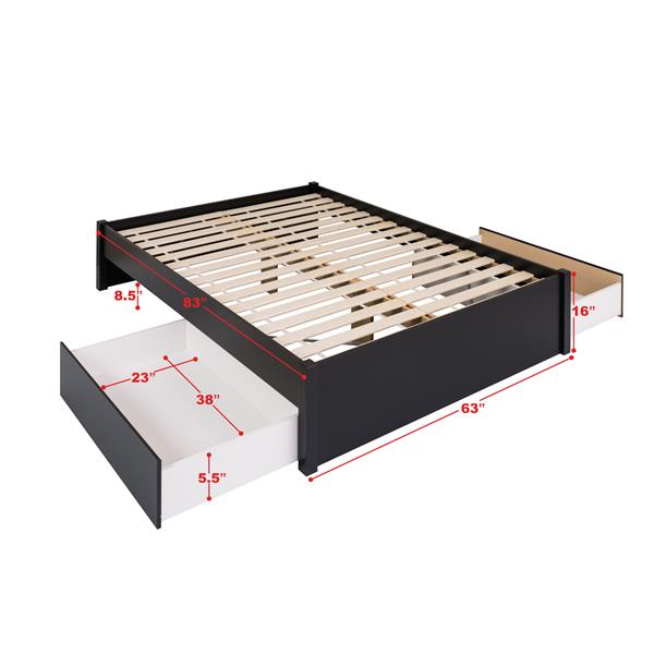 Prepac Select 4 Post Platform Bed 2, Black Queen Size Bed Frame With Drawers