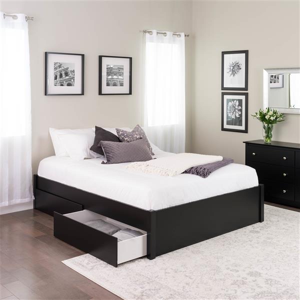 Prepac Select 4 Post Platform Bed, Black Queen Storage Bed With Headboard