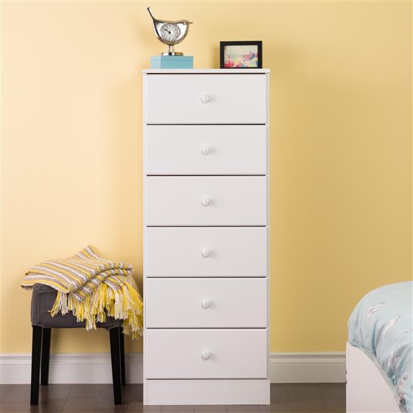 Prepac Astrid Tall Chest - 6-Drawer - White - 52-in x 20-in