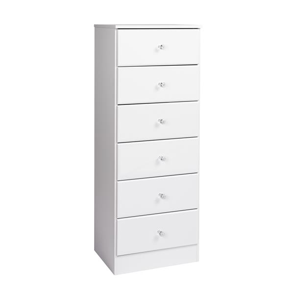 Prepac Astrid Tall Chest with Acrylic Knobs - 6-Drawer - White