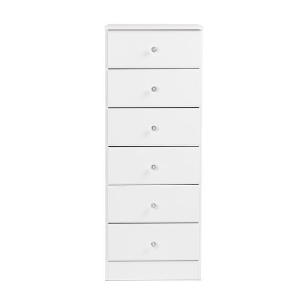 Prepac Astrid Tall Chest with Acrylic Knobs - 6-Drawer - White