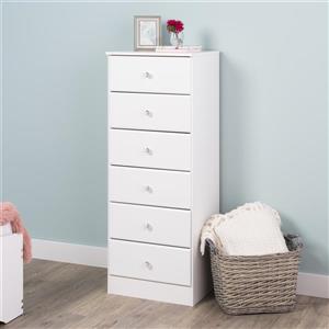 Prepac Astrid Tall Chest with Acrylic Knobs - 6-Drawer - White