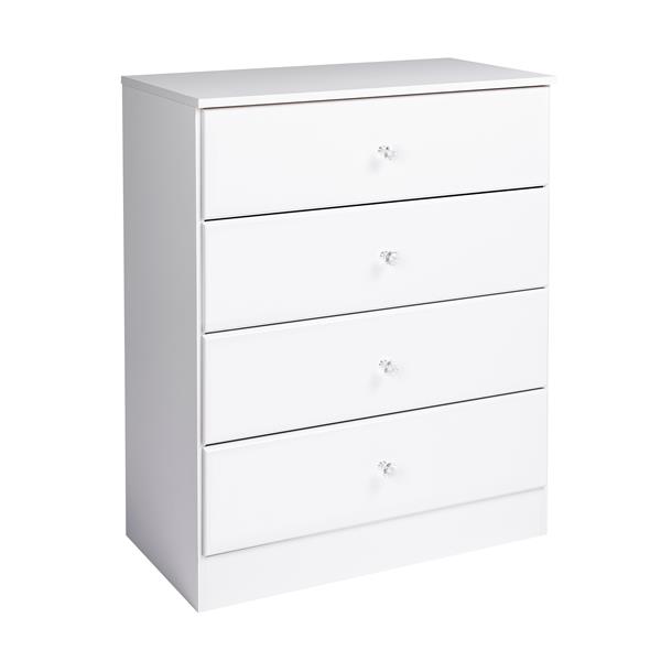 Prepac Astrid Dresser with Acrylic Knobs -  4-Drawer - White