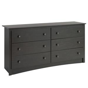 Prepac Sonoma Chest. Washed 6-Drawer - Black - 29-in x 59-in