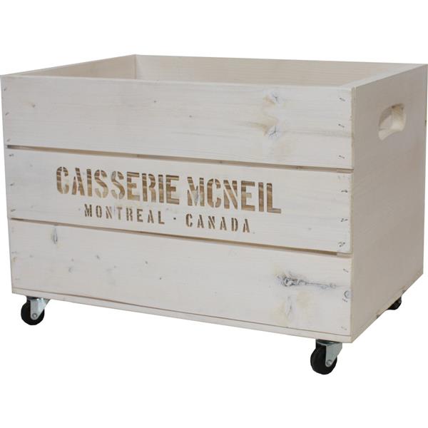 Mcneil White Wooden Crate On Wheels, Wooden Storage Box On Wheels