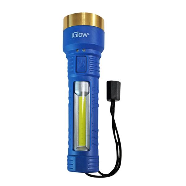 Lampe de poche iGlow à DEL rechargeable USB, 6,1 po, bleu