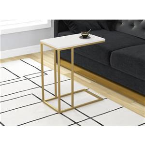 Safdie & Co. C-Shaped End Table - White and Gold Metal - 20-in x24-in