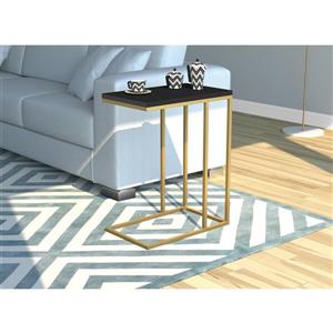Table d'appoint en forme de C, noir et métal or, 20"x 24"