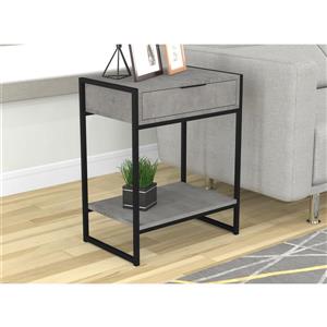 Safdie & Co. End Table 1 Drawer - Grey Cement and Black Metal