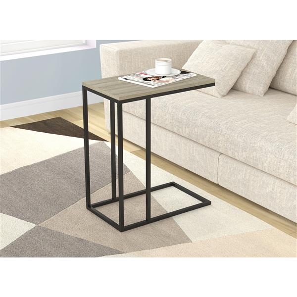 Table d'appoint en forme de C, taupe foncé et métal noir