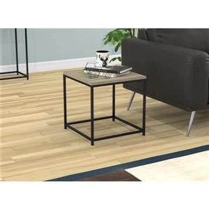 Table d'appoint carré, taupe foncé et métal noir, 16"x16"