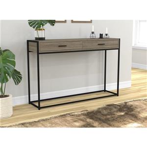 Safdie & Co. Console Table 2 Drawers  - Dark Taupe & Black Metal - 48-in L