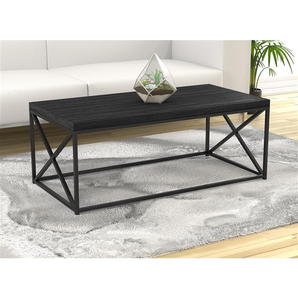 Table de salon, bois gris et base en métal noir, 44"L