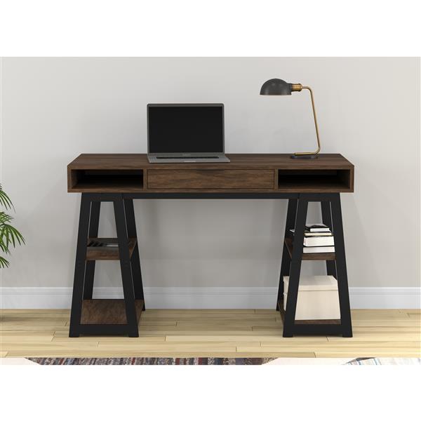 Safdie Co Computer Desk Drawers Shelves Walnut Black Metal