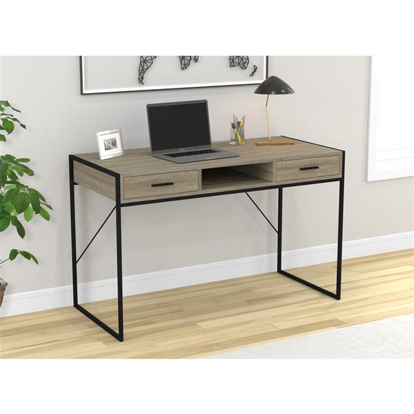 Saf Co Computer Desk With Drawers, Modern White Writing Desk With Drawer Shelf Wood Top Metal Frame