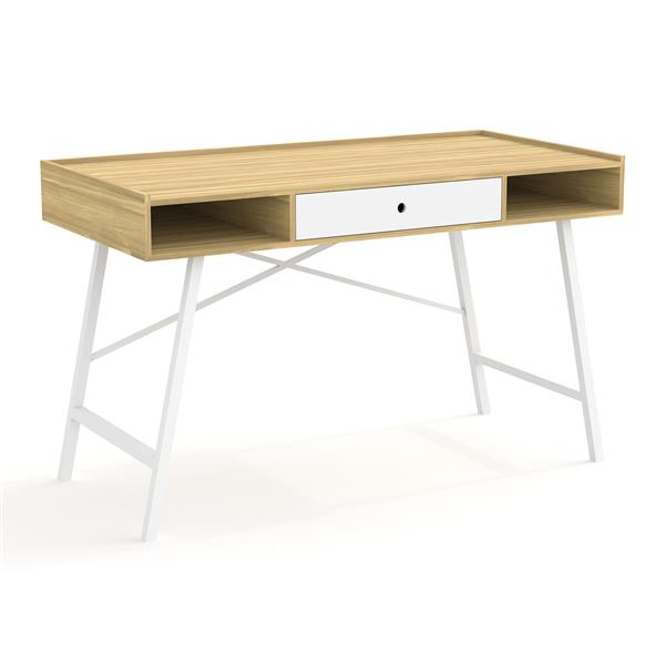 Safdie Co Bureau D Ordinateur Naturel Et Tiroirs Blanc Metal Blanc Rona