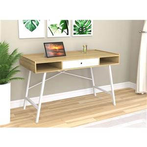 Safdie & Co. Computer Desk - Natural With White Drawers/White Metal 49-in