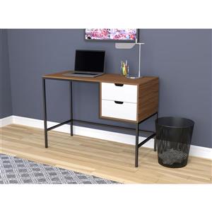 Safdie & Co. Computer Desk Walnut With White Drawers/Black Metal