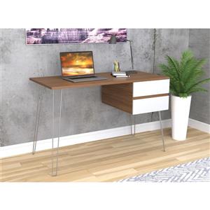 Bureau d'ordinateur, noyer avec tiroirs Blanc/métal noir 48"