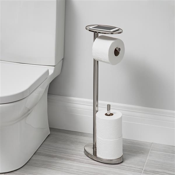 Déroule Papier Toilettes Motif Floral ou Porte Papier Hygiénique sur Pied  en Fer Patiné Gris 14x21x69cm