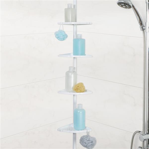 Better Living HiRISE 4 Tension Shower Caddy with Mirror White with
