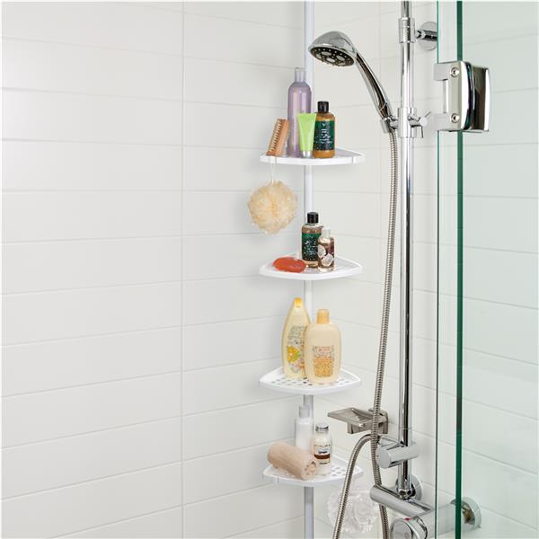 Better Living HiRISE 4 Tension Shower Caddy with Mirror White with