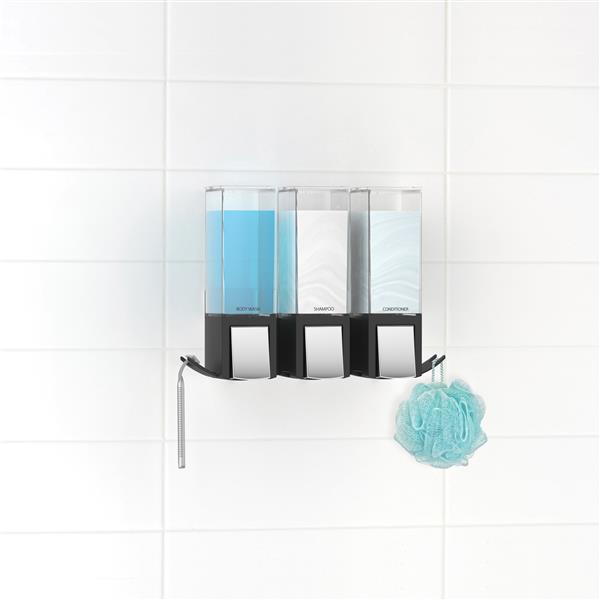 Better Living CLEVER Triple Shower Soap Dispenser - Black - 3 x 480 ml
