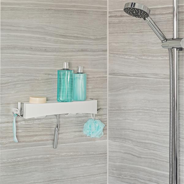Better Living CLEVER Flip Shower Shelf - White - 14-in x 4-in x 2.5-in