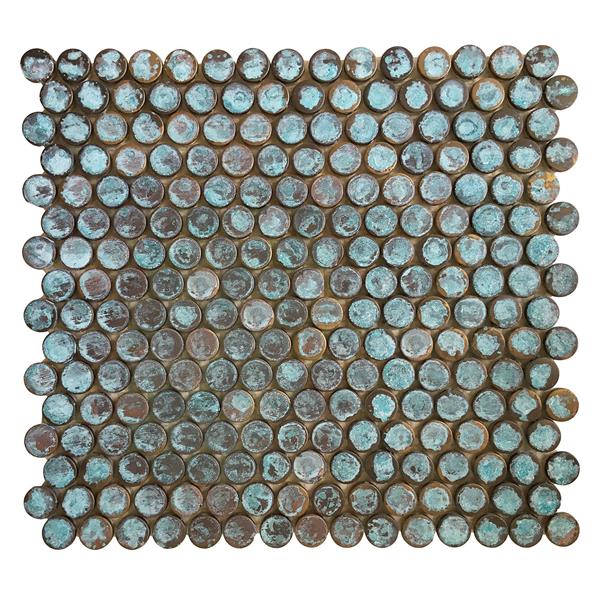 Eden Mosaic Tiles Green Antique Patina, Copper Penny Tile Backsplash