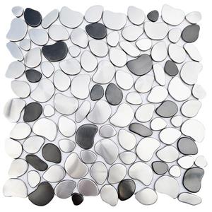 Tuile Mosaïque pierre rivière acier noir argenté, 11/pq.