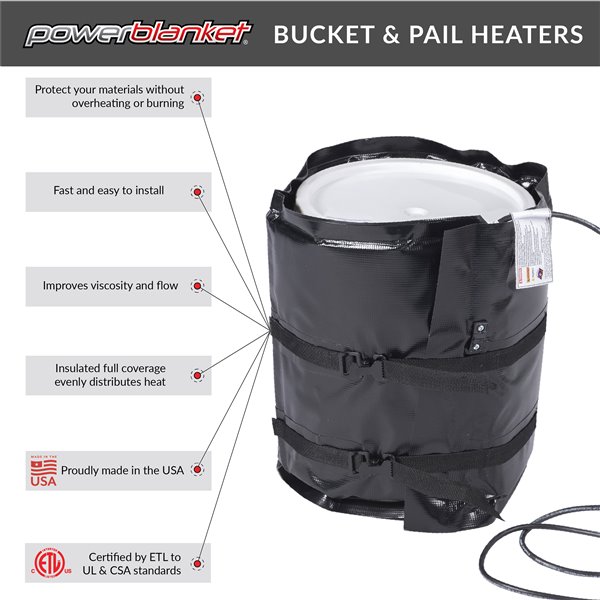 Powerblanket Insulated 5-Gallon Bucket & Pail Heater - Fixed Temp 38C/100F, 120V