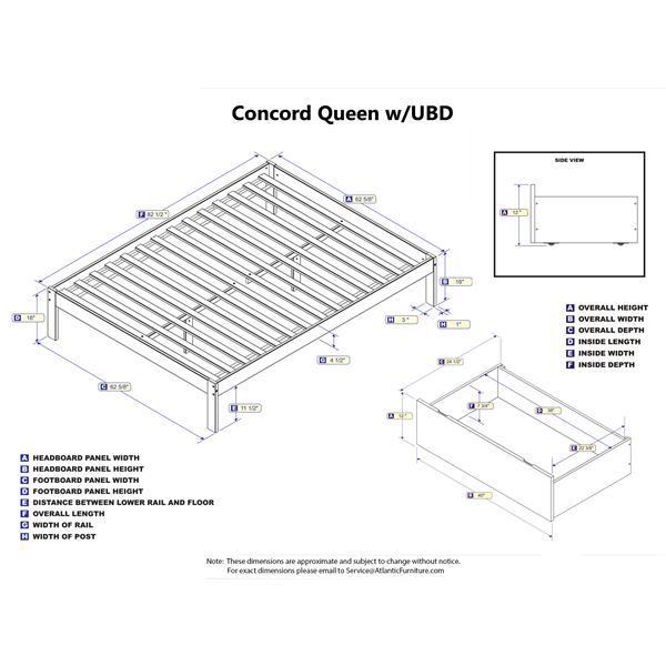 AFI Concord Twin XL Platform Bed with Flat Panel Foot Board and 2