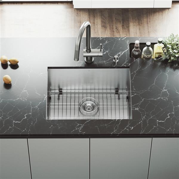 VIGO® Kitchen Sink with Faucet, Grid & Strainer - 23" X 18"