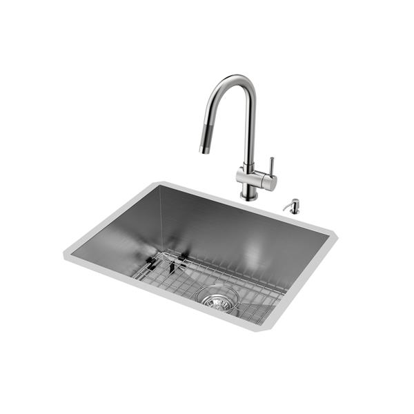 VIGO® Kitchen Sink with Faucet, Grid & Strainer - 23" X 18"