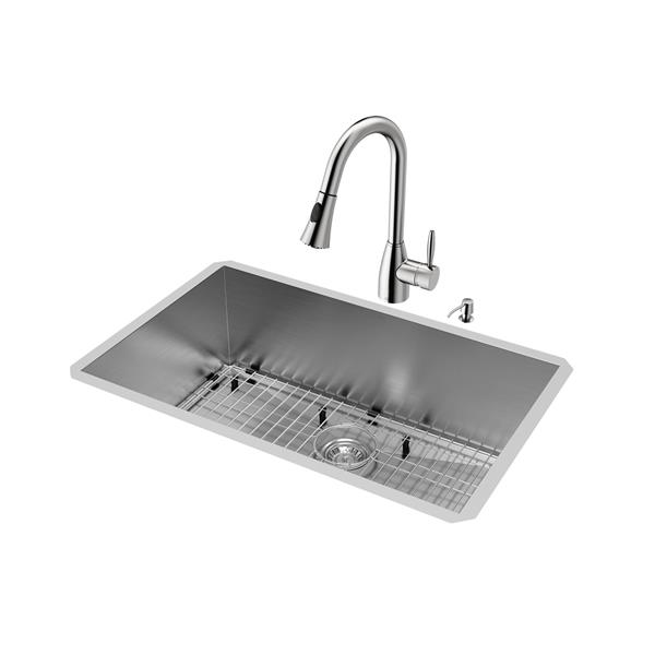 VIGO® Kitchen Sink with Faucet, Grid and Strainer - 30"