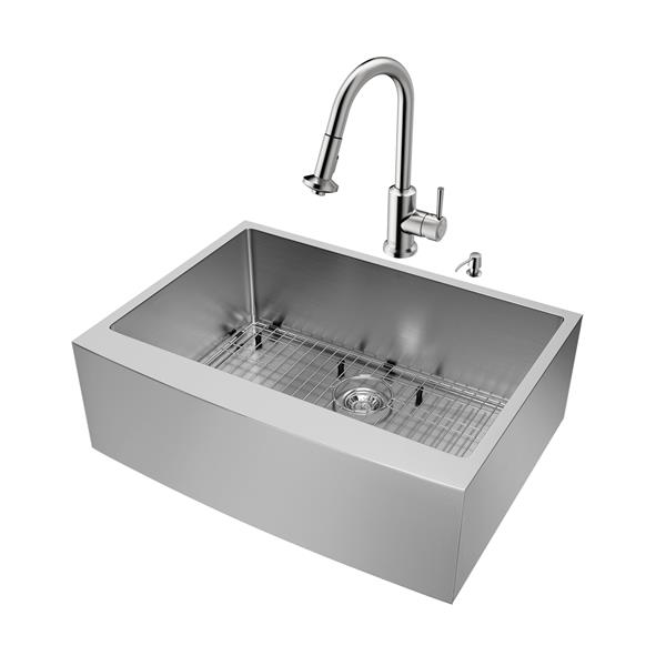 VIGO® Kitchen Sink with Faucet, Grid and Strainer - 30"