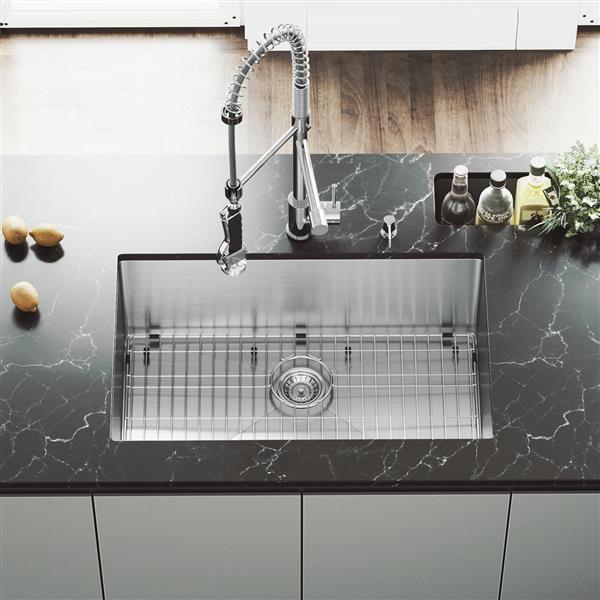 VIGO® Kitchen Sink with Faucet, Grid, Strainer - 30"