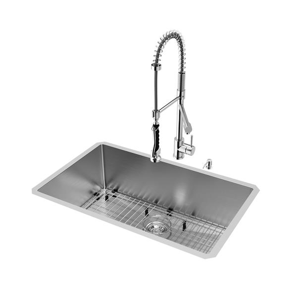VIGO® Kitchen Sink with Faucet, Grid, Strainer - 30"