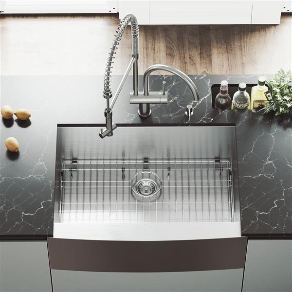 VIGO® Kitchen Sink with Faucet, Grid, Strainer - 30"