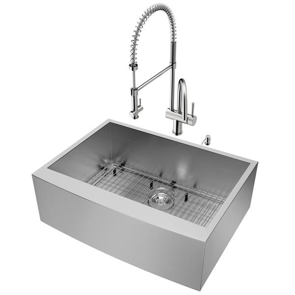 VIGO® Kitchen Sink with Faucet, Grid, Strainer - 30"