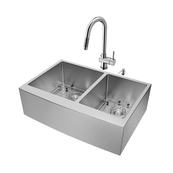 VIGO® Kitchen Sink with Faucet, Grids and Strainers - 33"