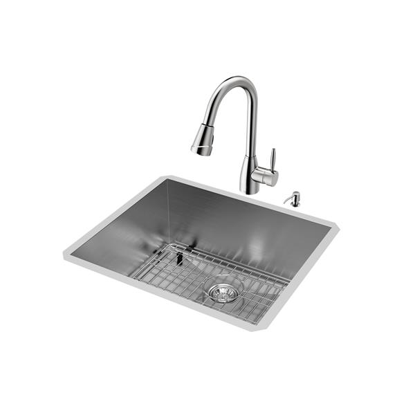VIGO® Kitchen Sink with Faucet, Grid & Strainer - 23" X 20"